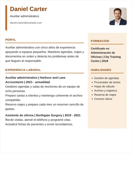 auxiliar administrativo - Columna derecha Diseño