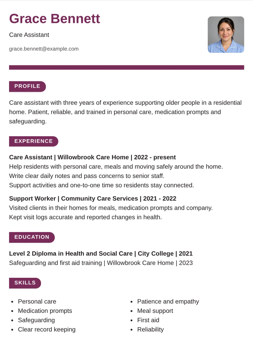 Care Assistant - Ribbon Layout
