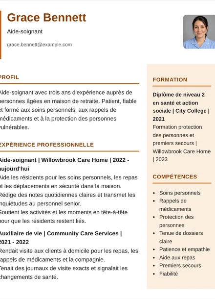 Aide-soignant - Colonne droite Mise en page