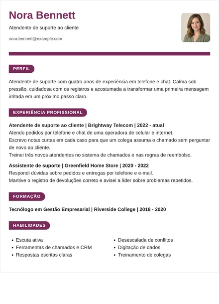 atendente de suporte - Fita Modelo
