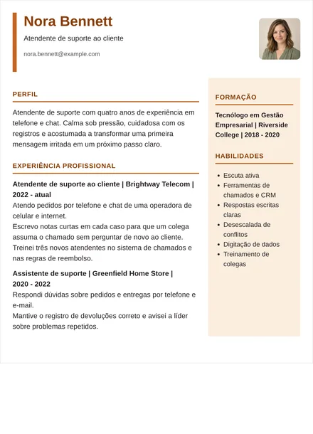 atendente de suporte - Coluna direita Modelo