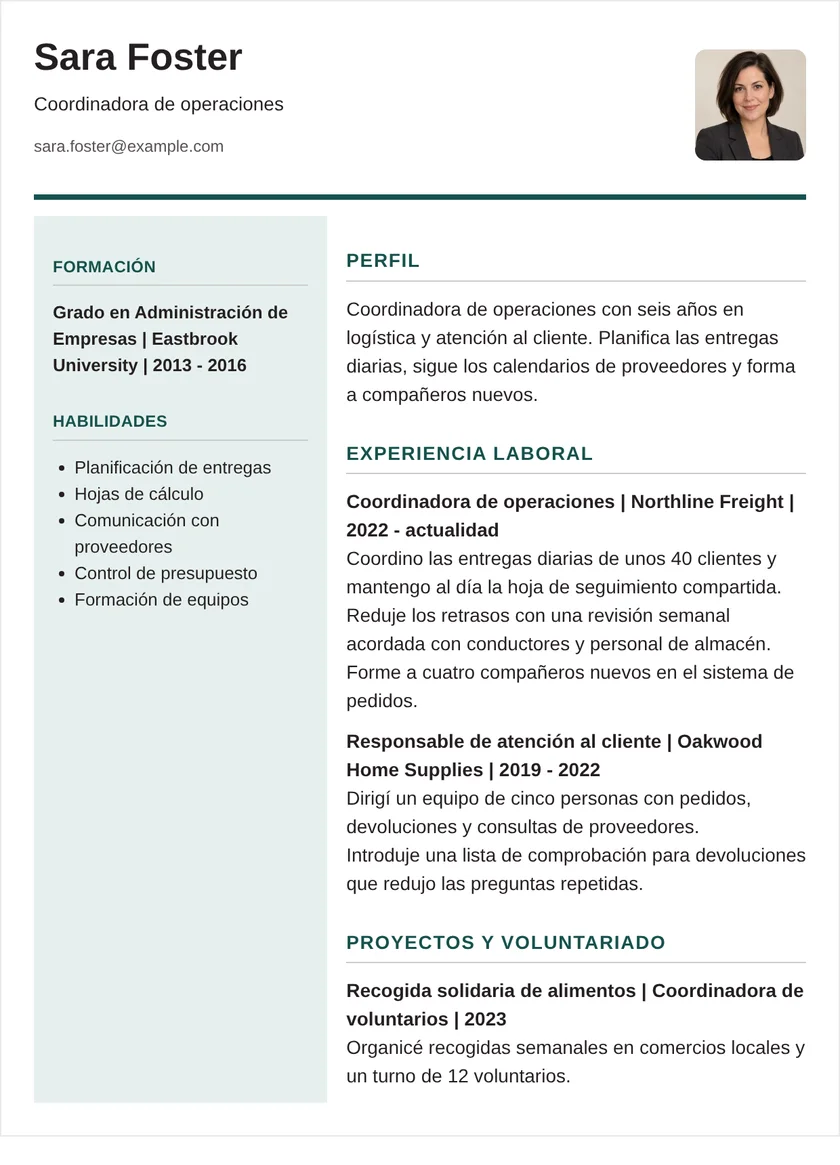 coordinador de operaciones - Columna izquierda Diseño