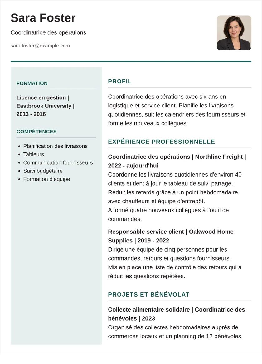coordinateur des opérations - Colonne gauche Mise en page