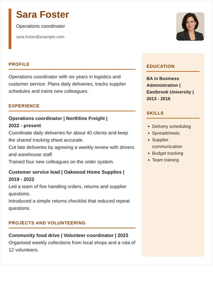 Operations coordinator - Right rail Layout