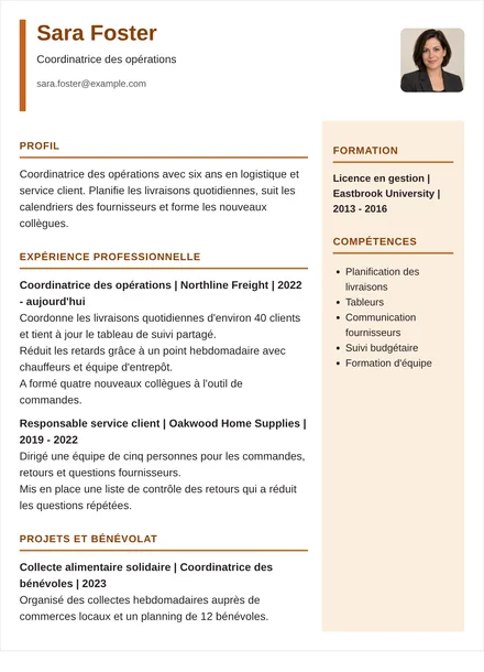 coordinateur des opérations - Colonne droite Mise en page