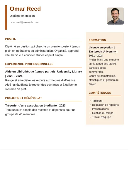 jeune diplômé - Colonne droite Mise en page