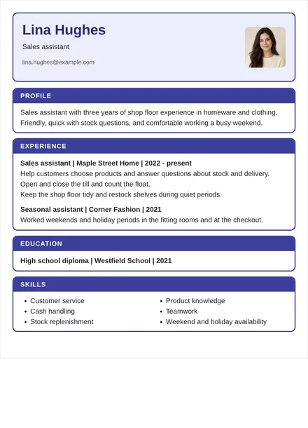 Retail sales assistant - Boxed Layout