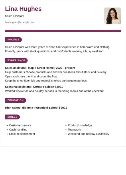 Retail sales assistant - Ribbon Layout