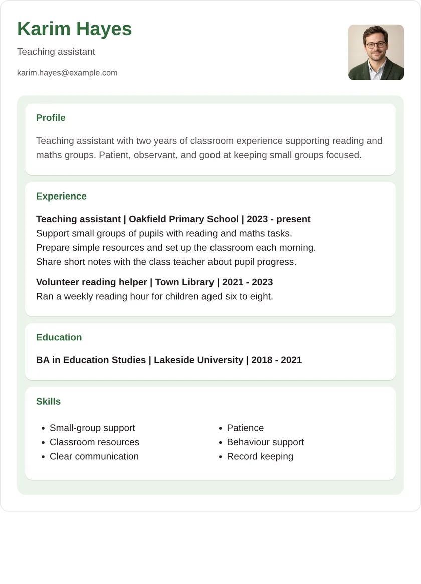 Teaching assistant - Card Layout