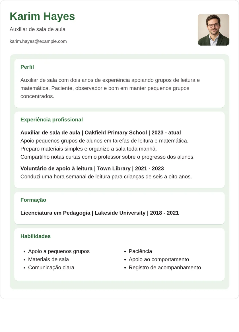auxiliar de sala de aula - Cartões Modelo