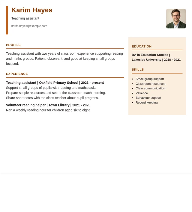 Teaching assistant - Right rail Layout