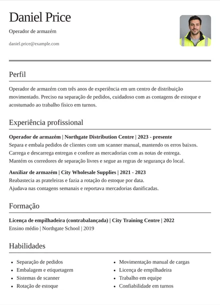 Operador de armazém - Editorial Modelo