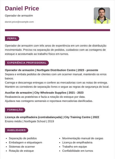 Operador de armazém - Fita Modelo
