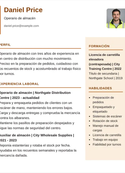 Operario de almacén - Columna derecha Diseño