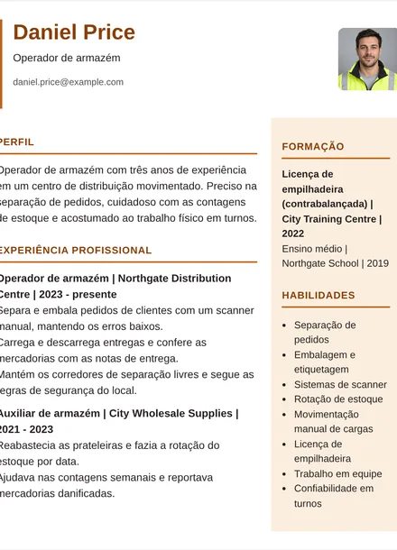 Operador de armazém - Coluna direita Modelo