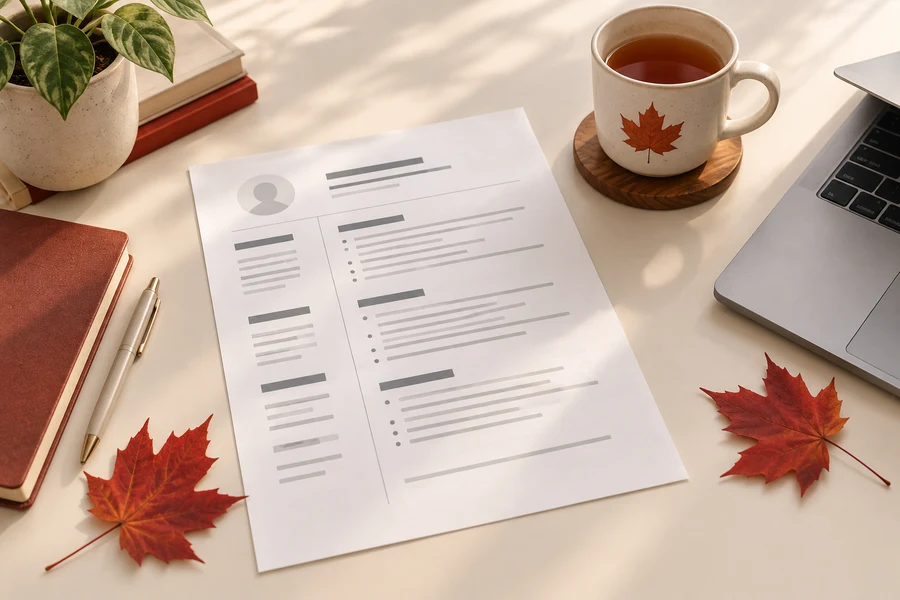 Cena de mesa ilustrativa para o guia: Como escrever um resume para o Canadá: as convenções que importam