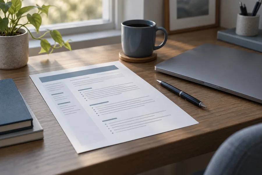Illustrative desk scene for the guide: Writing a resume for the US: conventions that matter