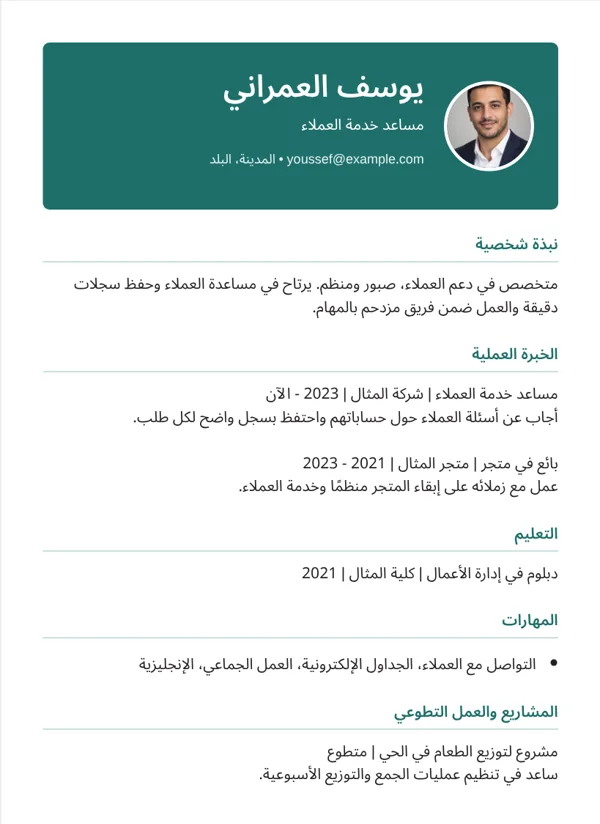 شريط تصميم سيرة ذاتية ببيانات نموذجية خيالية