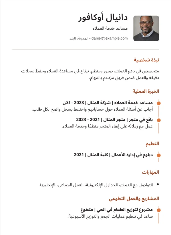 خط زمني تصميم سيرة ذاتية ببيانات نموذجية خيالية
