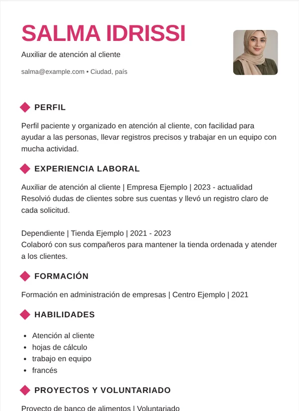 Atrevido diseño de CV con datos de ejemplo ficticios