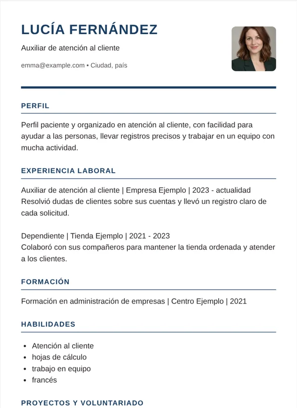 Ejecutiva diseño de CV con datos de ejemplo ficticios