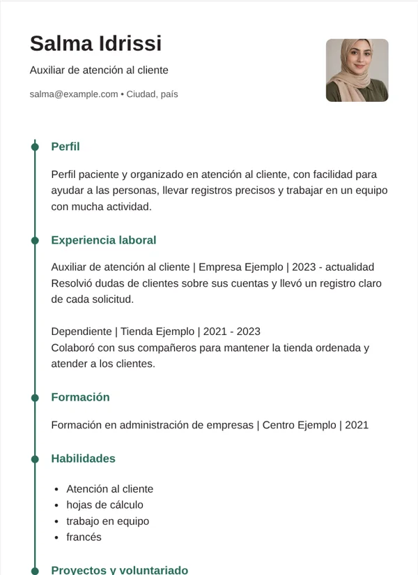 Cronología diseño de CV con datos de ejemplo ficticios