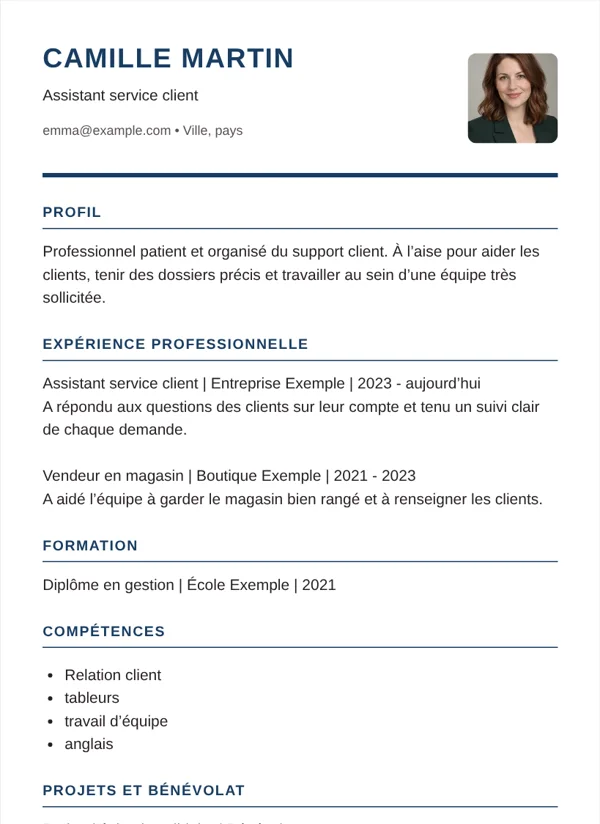 Exécutif modèle de CV avec des informations d’exemple fictives