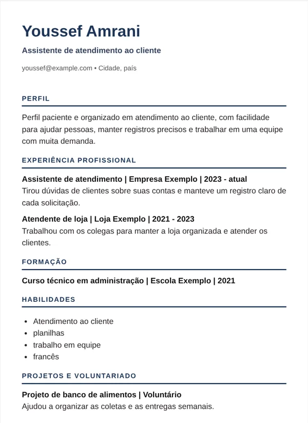 Canadá modelo de CV com dados de exemplo fictícios